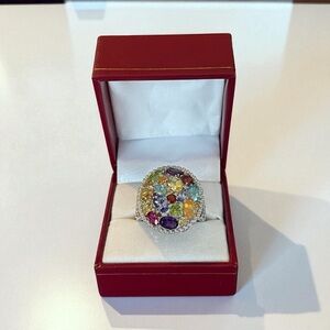 Sterling Silver Multi Gemstones Ring Cocktail Ring Size 10